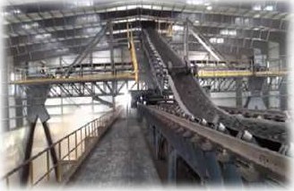 Travelling tripper conveyor inside a coal handling building