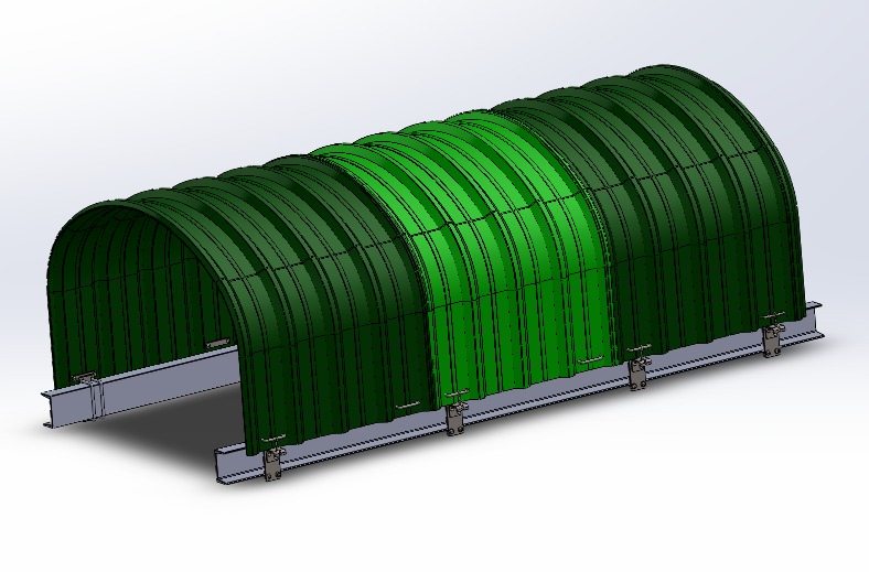 3D model of a green arched conveyor hood cover